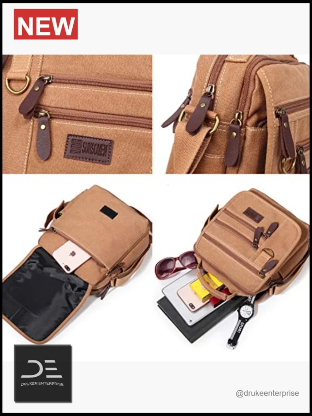 Canvas Shoulder Bag Small Messenger Crossbody Work Bag Multi-function